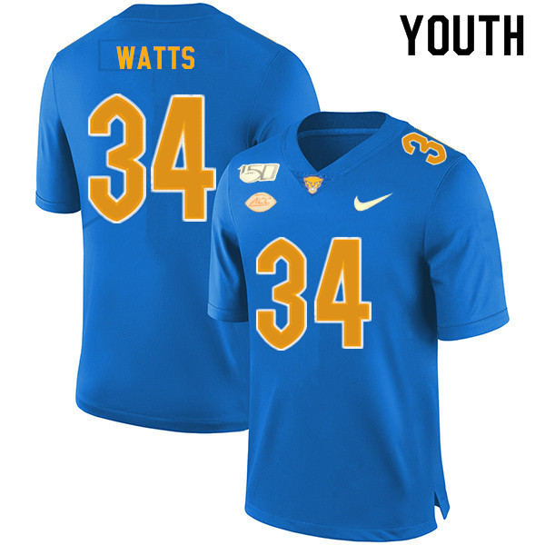 2019 Youth #34 Amir Watts Pitt Panthers College Football Jerseys Sale-Royal